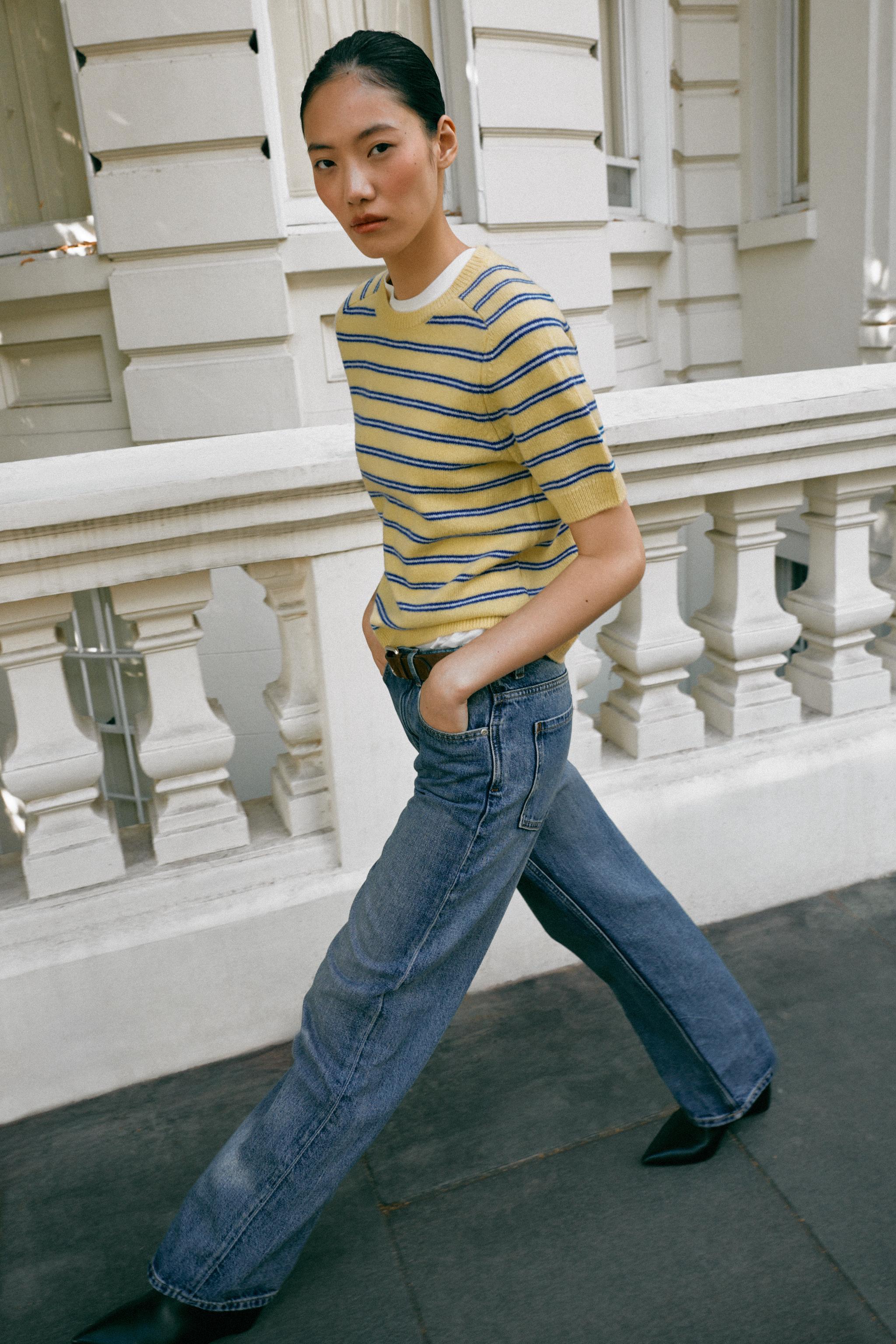 100% WOOL STRIPED SHORT SLEEVE JUMPER